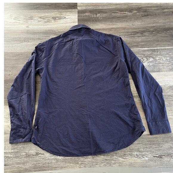 John Vabartos Micro Black Watch Plaid Blue Mens L Button Down Long Sleeve Shirt - Picture 3 of 10